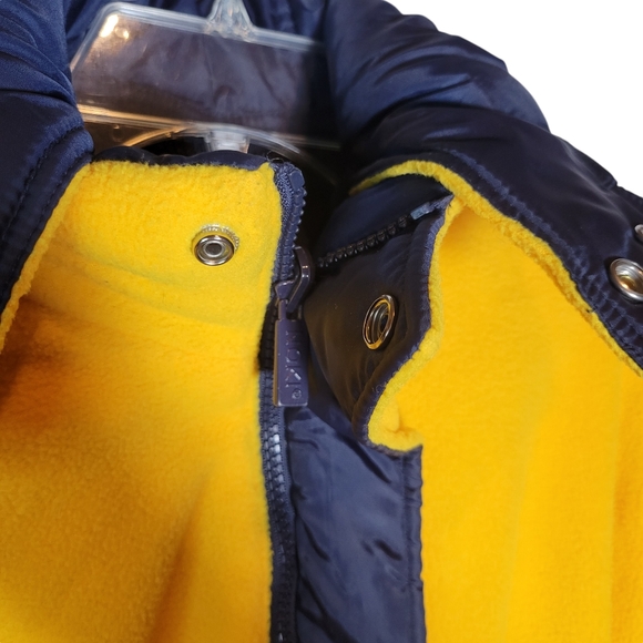 NOKI blue and yellow reversible down puffer coat with hood Size Small - Picture 9 of 16